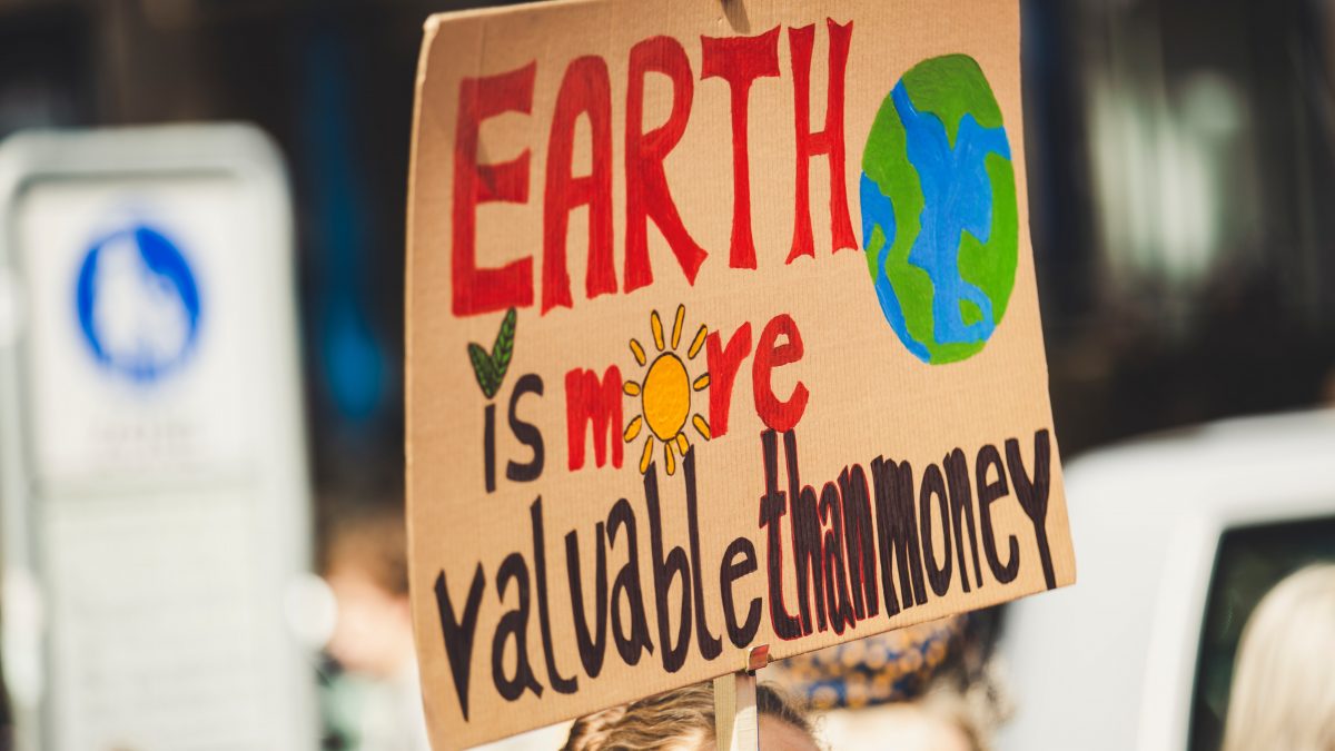 Climate demonstration sign. Photo.